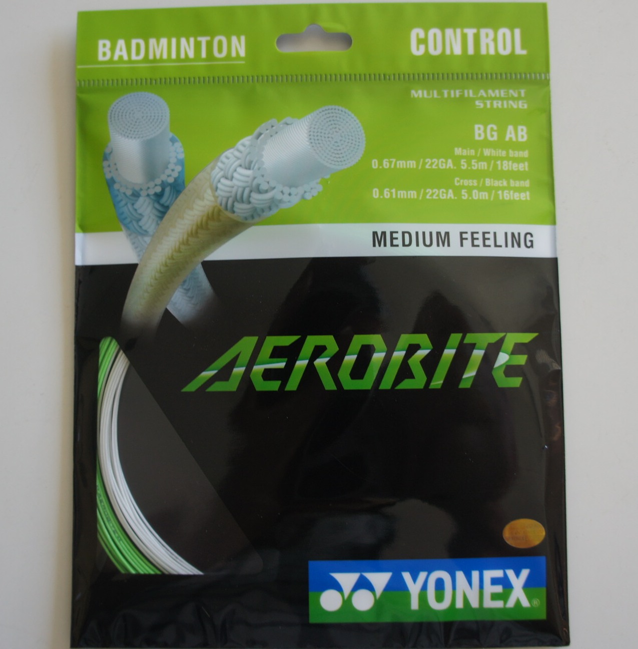 YONEX BG AB Aerobite Badminton String (5 Packs), Green/White